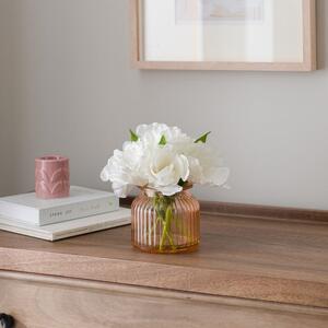 Artificial Parrot Tulip in Apricot Ribbed Glass Vase