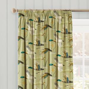 Mallards in Flight Pencil Pleat Curtains Green