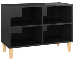 TV Cabinet with Solid Wood Legs High Gloss Black 69.5x30x50 cm