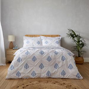 Kamala Pintuck Blue Duvet Cover and Pillowcase Set White/Blue