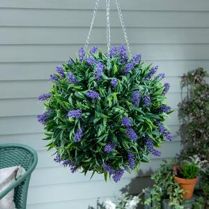 Artificial Topiary Ball Purple Flower 25cm Green