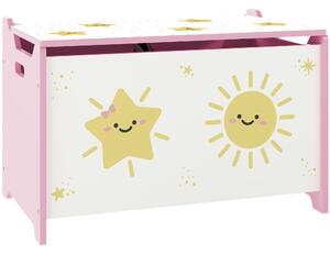 AIYAPLAY Toy Box with Lid, Safety Hinges and Groove Handles, Toy Storage organiser for Kids, Living Room, Playroom, Pink