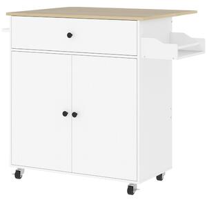 HOMCOM Rolling Kitchen Island with Drop Leaf, Kitchen Storage Cart with Drawer, Spice Rack and Towel Rack, White