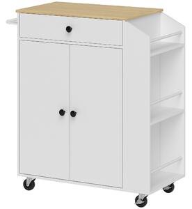 HOMCOM Rolling Kitchen Island with 3-Tier Spice Rack, Kitchen Storage Cart with Drawer and Towel Rack, White