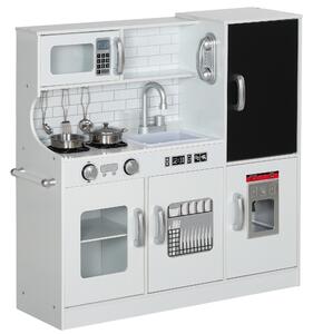 AIYAPLAY Pretend Play Kitchen, Kids Kitchen Playset, with Toy Phone, Chalkboard, Microwave, Cooking Stove, Sink, White