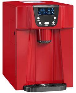 HOMCOM 3L Ice Maker Machine and Water Dispenser, 12kg in 24H, 2 Sizes 9 Ice Cubes Ready in 6-10 Mins Ice Machine, Red