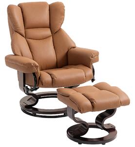 HOMCOM 360° Swivel Recliner Chair with Footstool, PU Leather Manual Recliner Armchair with Footstool, Solid Wood Base, Upholstered Reclining Chair for Living Room, Bedroom, Office, Brown