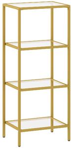 HOMCOM 4-Tier Shelving Unit, Glass Shelf, Vertical Storage Shelf for Living Room, Home Office, Bedroom, Bathroom, Gold Tone