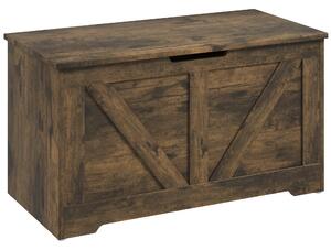 HOMCOM 100L Home Storage Box, with Safety Hinges - Rustic Brown