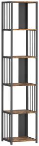 HOMCOM 5-Tier Bookshelf with Steel Frame - Rustic Brown