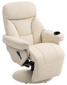 HOMCOM Manual Recliner Chair with Footrest, Upholstered Reclining Armchair with Adjustable Backrest and Cup Holder, PU Leather Swivel Chair for Living Room, Bedroom, Cream White