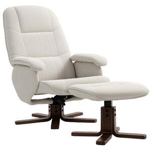 HOMCOM Reclining Swivel Chair with Footstool Linen Recliner Set Upholstered with Footstool Wooden Base Living Room, Beige Aosom UK