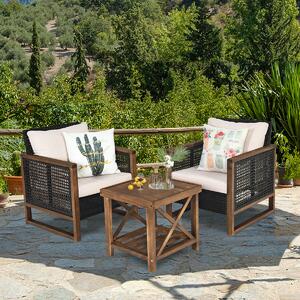 Costway 3 Pieces Outdoor Rattan Furniture Bistro Set with Cushioned Sofas-Beige