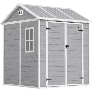 Outsunny 6x6ft Garden Shed with Floor, Lockable Doors, Window & Vents, Wood Effect Resin Tool Storage, Grey Aosom UK