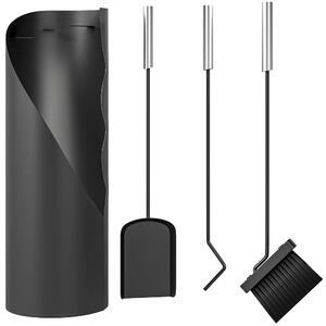 Outsunny 4 Pieces Fireplace Companion Set, Metal Fireplace Accessories Fireside Companion Set with Broom, Shovel, Poker and Bucket, Silver