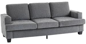 HOMCOM 3 Seater Sofa with USB Ports & Cup Holders - Grey