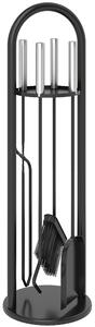 Outsunny 5 Pieces Fireplace Companion Set, Metal Fireplace Accessories Fireside Companion Set with Broom, Shovel, Poker, A Pair of Tongs, Stand, Silver