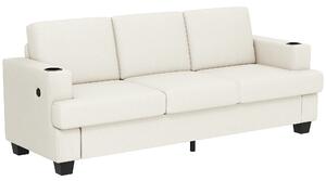 HOMCOM 3 Seater Sofa with USB Ports & Cup Holders - Cream White