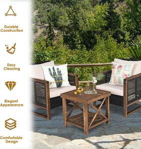 Costway 3 Pieces Outdoor Rattan Furniture Bistro Set with Cushioned Sofas-Beige
