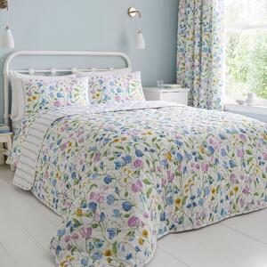 Dreams and Drapes Sweetpea Floral Quilted 200cm x 200cm Bedspread Set Lilac