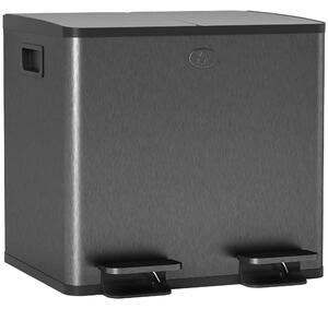 HOMCOM 30L Dual Compartment Stainless Steel Bin, with Deodoriser Holders - Black