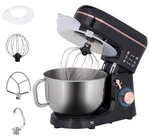 HOMCOM Stand Mixer for Baking, 5L Food Mixer with Dough Hook, Whisk, 6 Speeds and Pulse Setting, , Stainless Steel Bowl, Splash Guard, Black