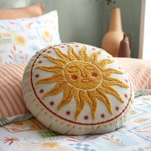 Fusion Soleil Textured Embroidery 40cm Round Filled Cushion Yellow