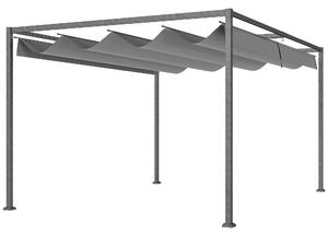 Outsunny 4 x 3m Retractable Roof Gazebo, Metal Pergola Patio Sun Shelter with Retractable Canopy, Grey Aosom UK