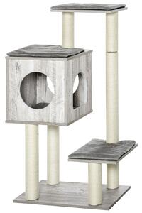 PawHut Multi-Level Cat Tree Tower Activity Center Climbing Stand Kitten House Furniture with Scratching Posts Condo Perch Plush Cushion Grey