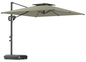 Outsunny Cantilever Parasol with Weighted Base Double Top Garden Parasol Square Hanging Patio Umbrella with Crank Tilt Light Grey