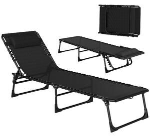 Outsunny Garden Reclining Lounger, Folding with 4 Position Adjustable Back, 100% PVC Fabric, Camping and Hiking Recliner, Black Aosom UK