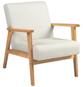 HOMCOM Fabric Accent Chair for Living Room, Arm Chair with Rubber Wood Frame and Padded Cushion, Cream White Aosom UK