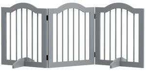 PawHut 3 Panels Dog Gate w/ Support Feet Fence Safety Barrier Freestanding Wood Light Grey