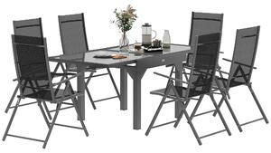 Outsunny 7 Piece Outdoor Dining Set with Extendable Table and 6 Folding Chairs for Patio, Balcony, Deck, Grey