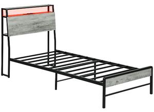 HOMCOM Single Steel Bed Frame, with LED Lights and Headboard Shelf - Grey Aosom UK