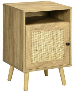 HOMCOM Bedside Table with Rattan Element, Side End Table with Shelf and Cupboard, 39cmx35cmx60cm, Natural Aosom UK