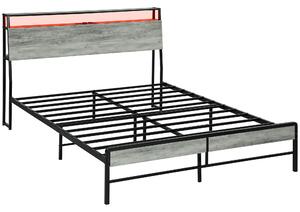 HOMCOM Double Steel Bed Frame, with LED Lights and Headboard Shelf - Grey Aosom UK