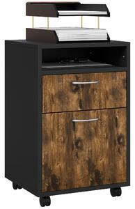 HOMCOM 60cm Storage Cabinet with Drawer, Open Shelf, Metal Handles and 4 Wheels, Office Home Organiser Mobile Printer, Rustic Brown Aosom UK