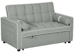 HOMCOM Two-Seater Linen-Look Sofa Bed - Light Grey Aosom UK