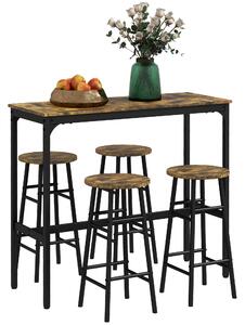 HOMCOM 5 Piece Bar Table Set with 4 Stools, Industrial Bar Table and Stool Set, Dining Table and Chair Set, Rustic Brown Aosom UK