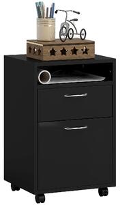 HOMCOM Mobile Storage Cabinet: Office Home Organiser with Drawer, Open Shelf, Metal Handles, 4 Wheels, Black Aosom UK