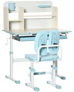 HOMCOM Kids Desk and Chair Set, Height Adjustable School Desk & Chair Set w/ Shelves, Washable Cover, Anti-Slip Mat, Kids Aged 3-12, Blue Aosom UK