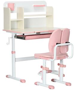 HOMCOM Kids Desk and Chair Set, Height Adjustable Kids School Desk & Chair Set w/ Shelves, Washable Cover, Anti-Slip Mat for Kids 3-12 Aosom UK