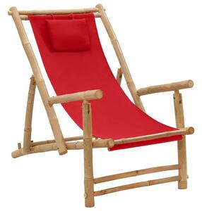 Deck Chair Bamboo and Canvas Red