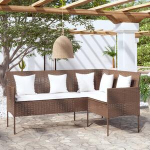 L-shaped Couch Sofa with Cushions Poly Rattan Brown