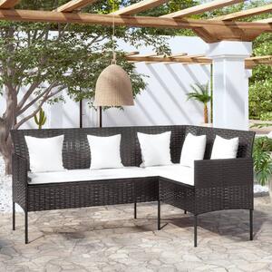 L-shaped Couch Sofa with Cushions Poly Rattan Black