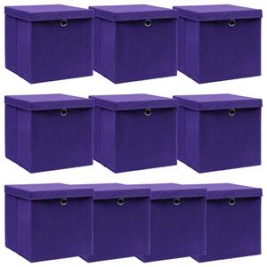 Storage Boxes with Lids 10 pcs Purple 32x32x32 cm Fabric