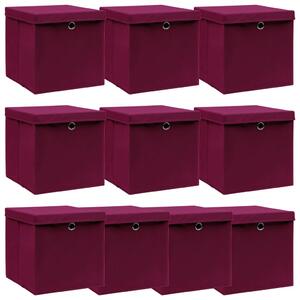 Storage Boxes with Lids 10 pcs Dark Red 32x32x32 cm Fabric