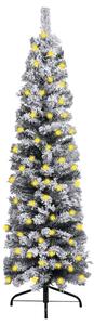 Slim Pre-lit Christmas Tree with Flocked Snow Green 150 cm PVC