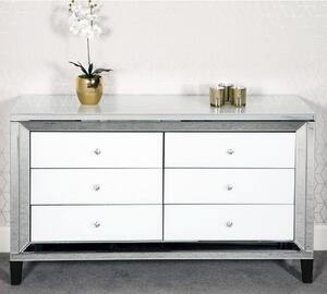 Laughlin Mirrored Chest Of 6 Drawers In Silver And White Gloss